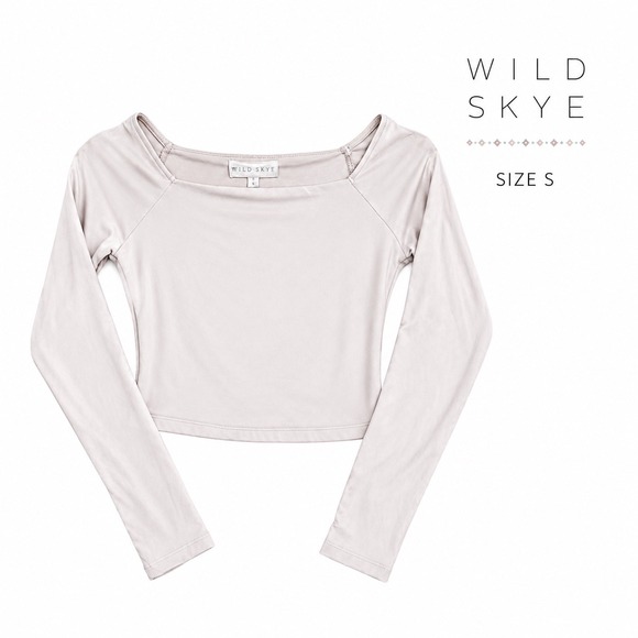 Wild Skye Tops - Wild Skye Light Pink Square Neck Long Sleeve Crop Top Stretch Size S Y2K
